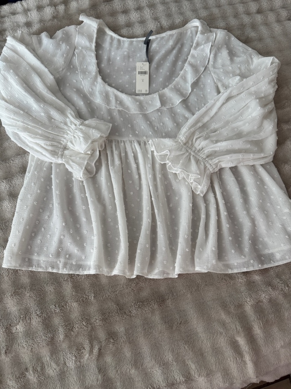 Anthropologie White Swiss Dot Ruffle Peplum Blouse